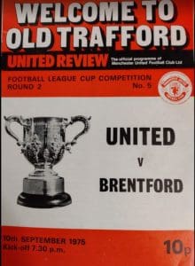 Man Utd v Brentford League Cup programme cover 1975