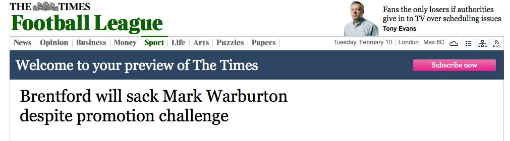 Times Article Warns Of Warburton SACKING!