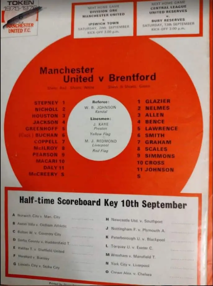 Manchester United v Brentford League Cup programme 1975